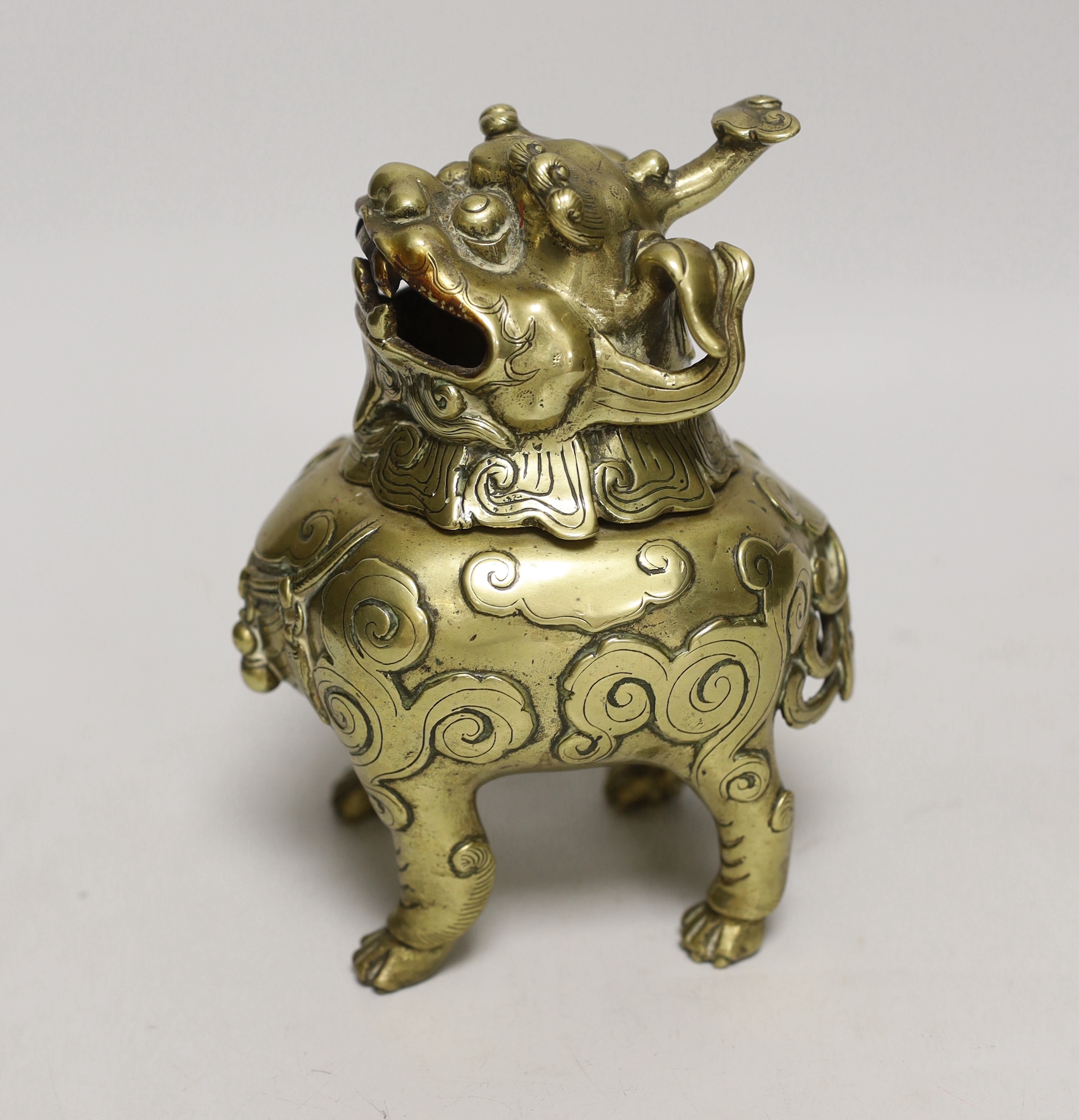 A Chinese bronze 'lion dog' incense burner, 18cm